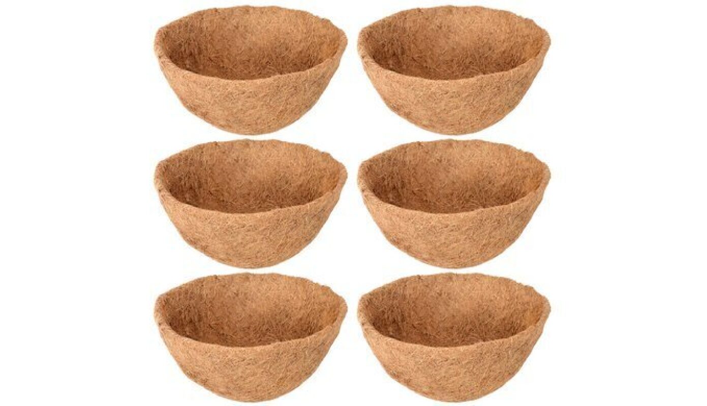 6 Pack 14 Inch Hanging Basket Coco Liners Replacement, Round