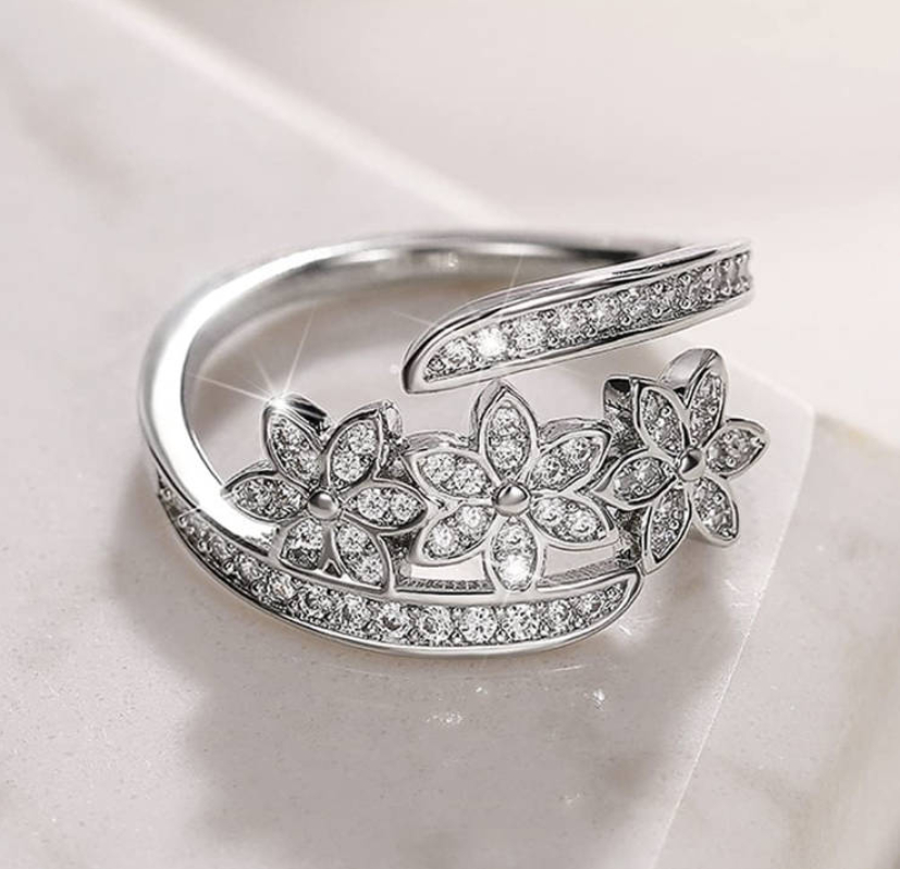 Open Flower Cocktail Rings Jewelry for Women Luxury CZ Engagement Ring