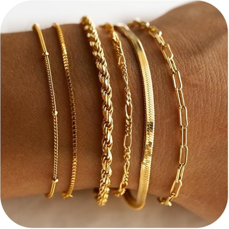 Gold Bracelets for Women Waterproof, 14K Real Gold Jewelry Sets