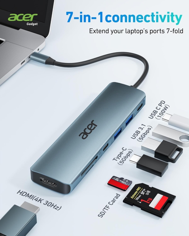 Acer USB C Hub, 7 in 1 USB C to HDMI Splitter
