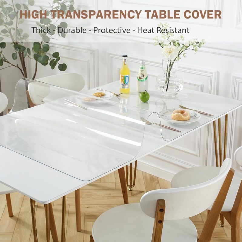 LovePads Clear Table Cover Protector - 1.5mm Thick Waterproof Vinyl Tablecloth for Dining, Kitchen, Desk
