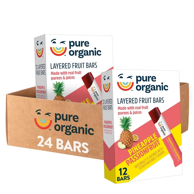Pure Organic Layered Fruit Bars - Pineapple Passionfruit, Gluten Free, Vegan (24 Bars)