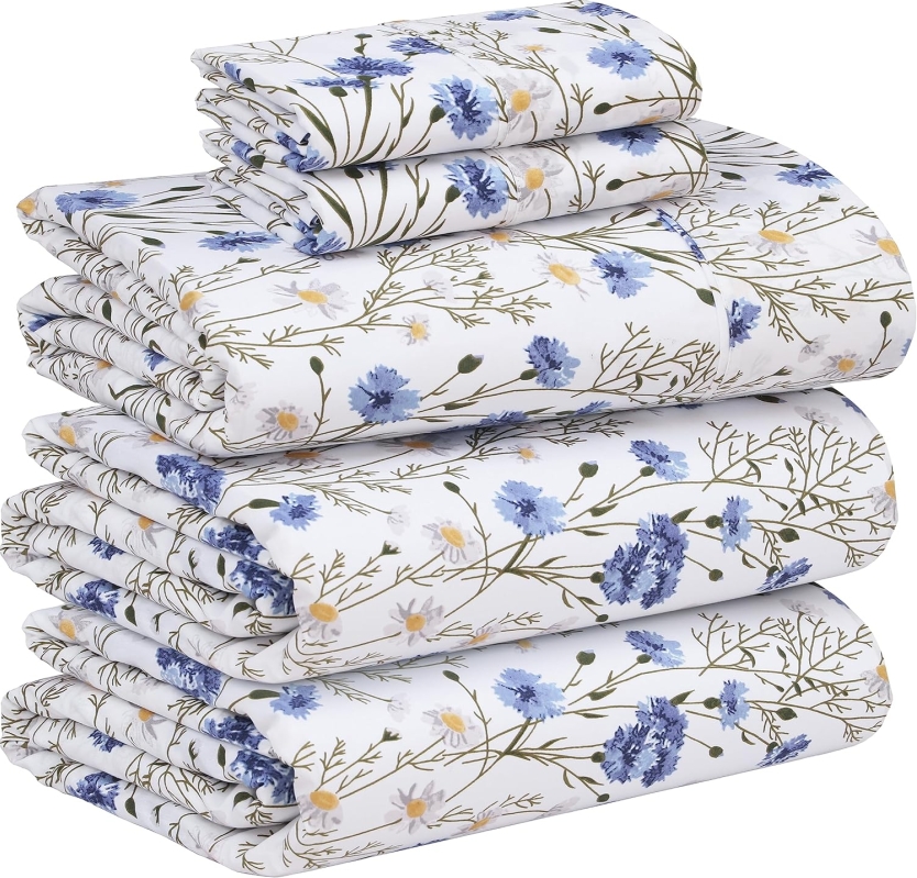 RUVANTI 100% Cotton Split King Sheets Set for Adjustable Beds | 5-Piece Percale Weave Bedding