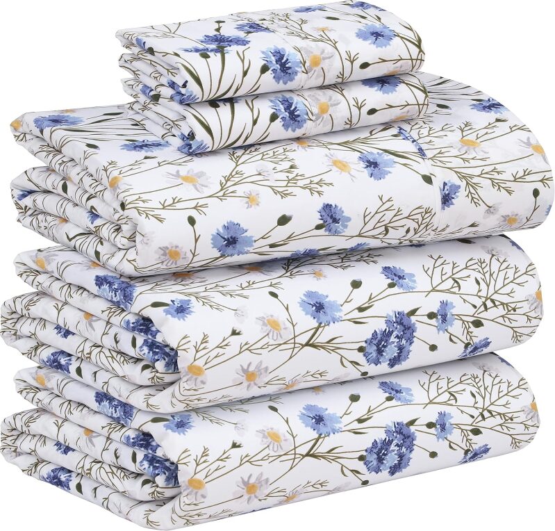 RUVANTI 100% Cotton Split King Sheets Set for Adjustable Beds | 5-Piece Percale Weave Bedding