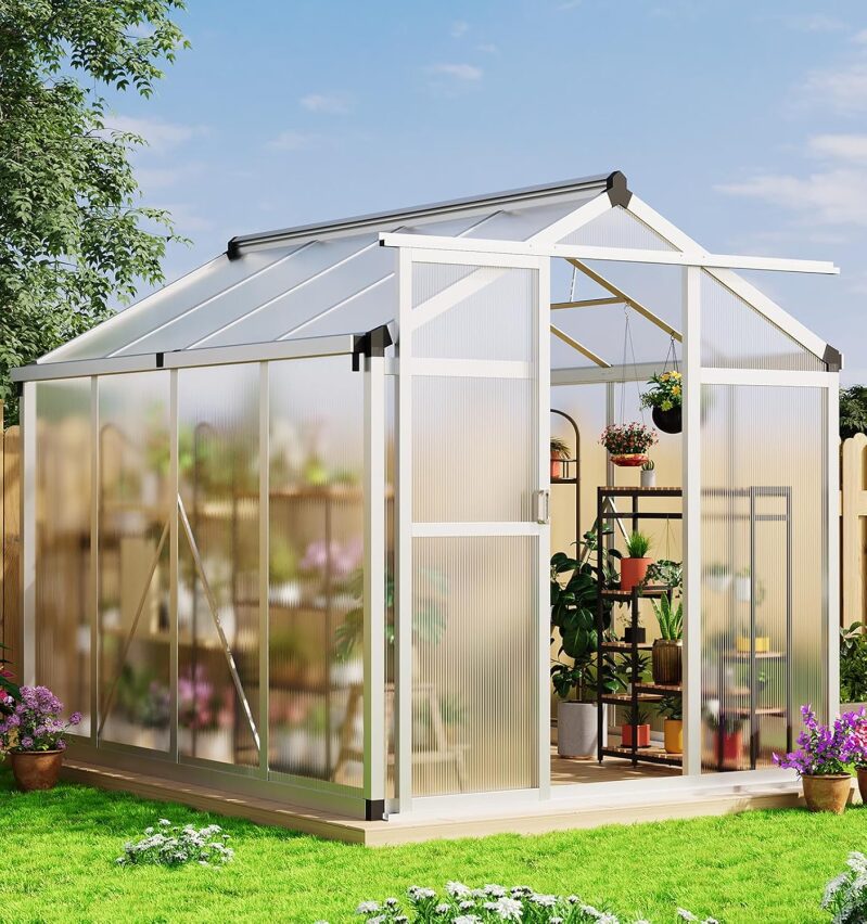 6x8 FT Walk-in Polycarbonate Greenhouse with Aluminum Frame & Roof Vent