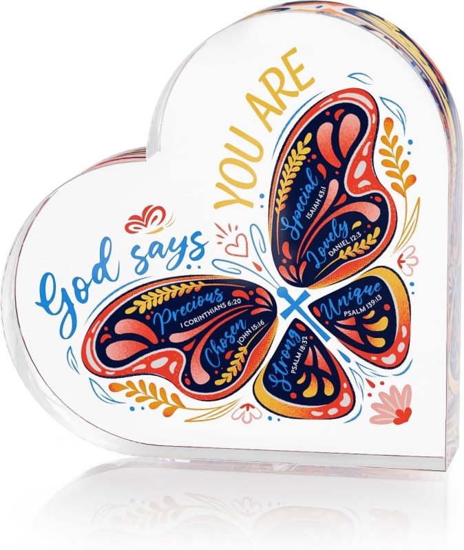 Inspirational Butterfly & Bible Verse Acrylic Heart Decor