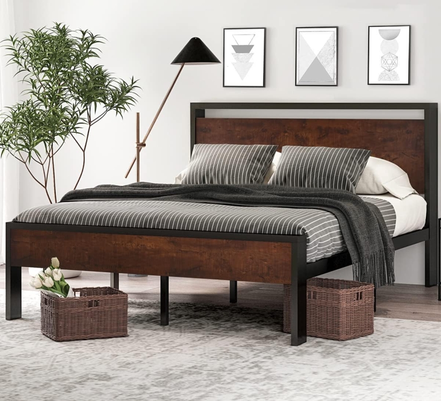 SHA CERLIN Queen Size Industrial Platform Bed Frame