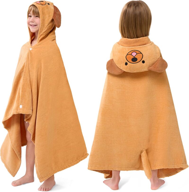 Joiedomi Hooded Towel for Kids – 100% Cotton Brown Dog Bath & Beach Towel, 30