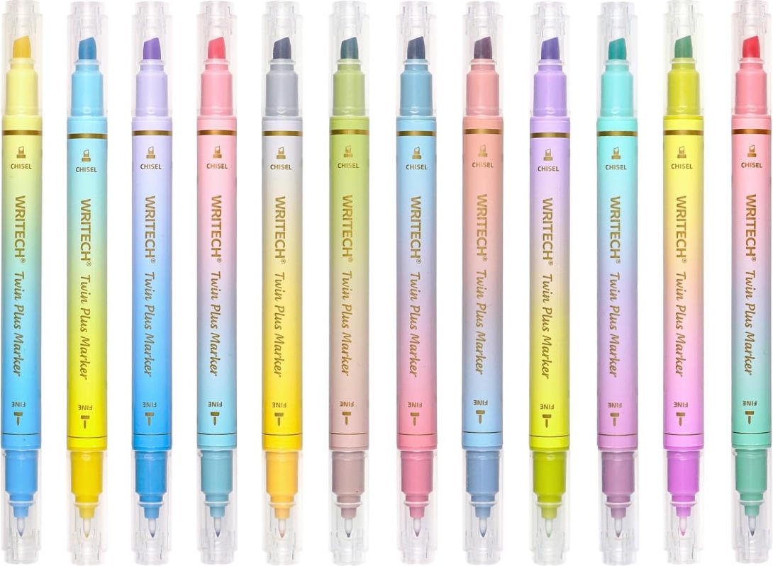 WRITECH Dual Tip Pastel Highlighters, 12-Count Set