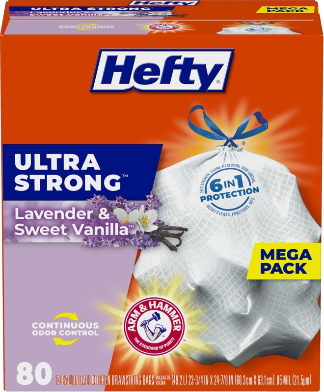 Hefty Ultra Strong Scented Kitchen Trash Bags, 13 Gallon, 80 Count