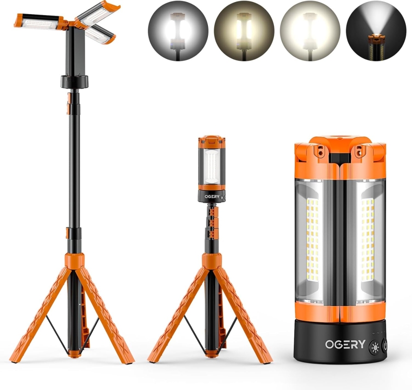 OGERY Rechargeable LED Work Light with 6.5 ft Tripod Stand