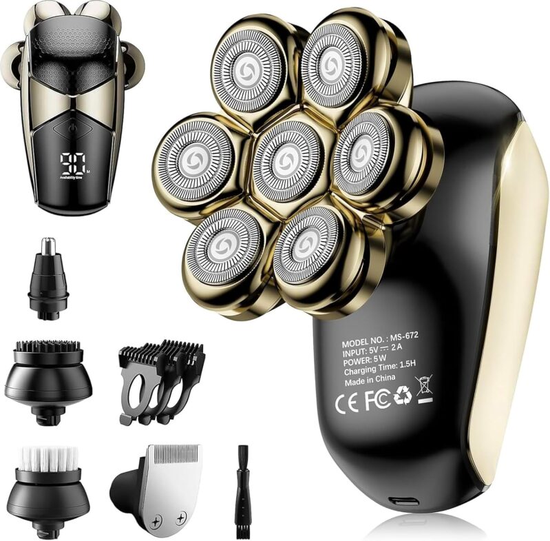 7D Electric Head Shaver for Men | 5-in-1 Grooming Kit