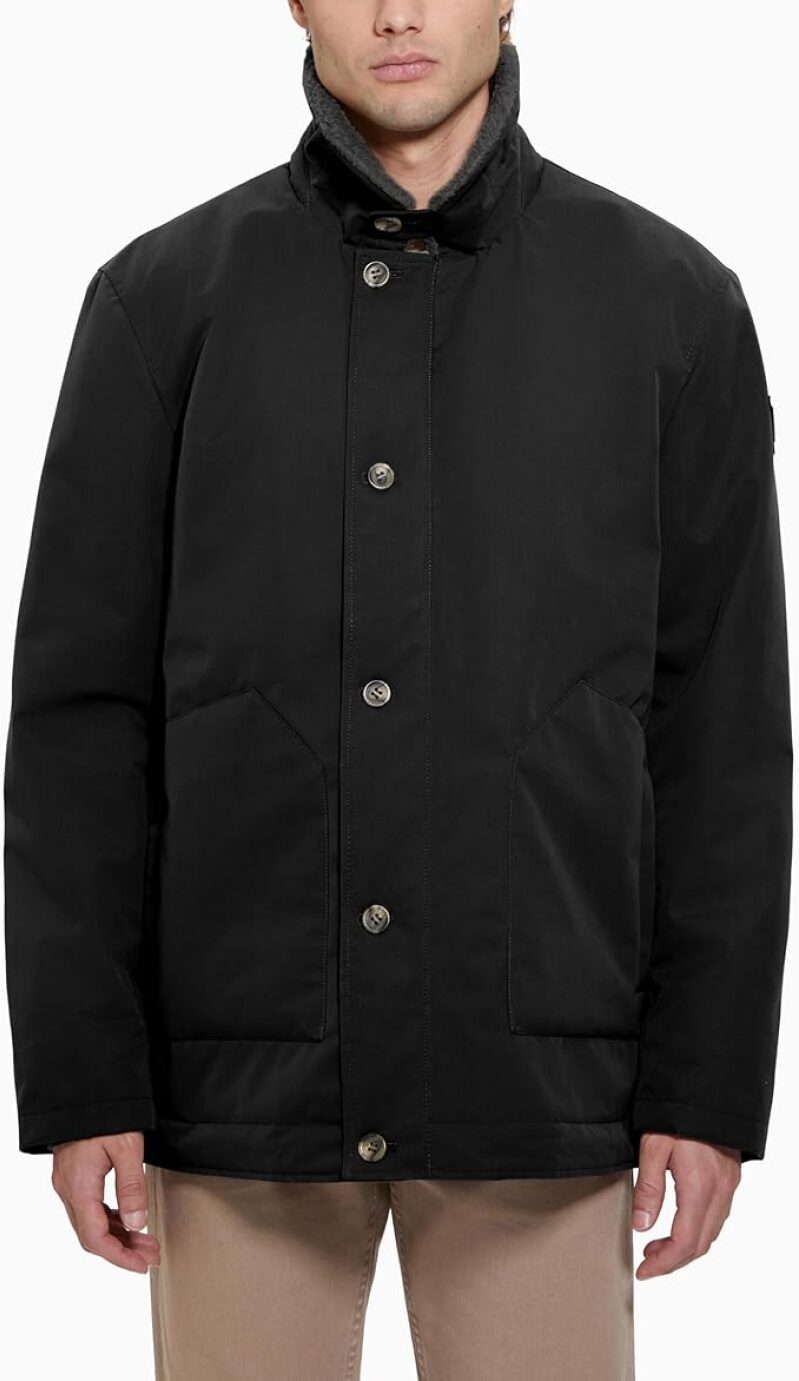GUESS Men's Sherpa-Collar Military Jacket