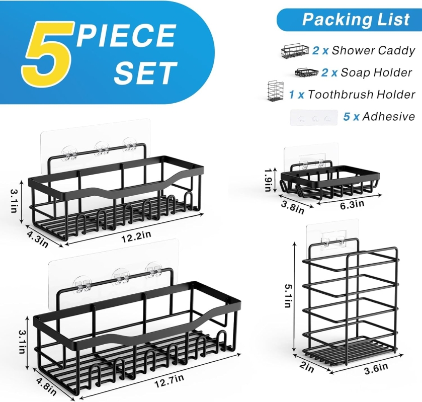 5-Piece No-Drill Shower Caddy Organizer Set