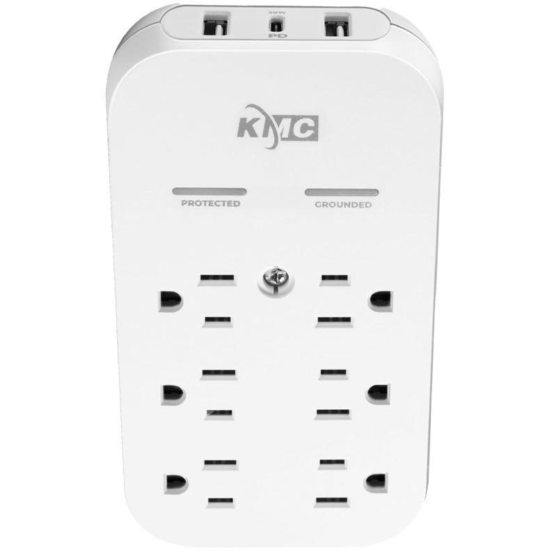 6-Outlet Surge Protector Wall Tap with USB-C