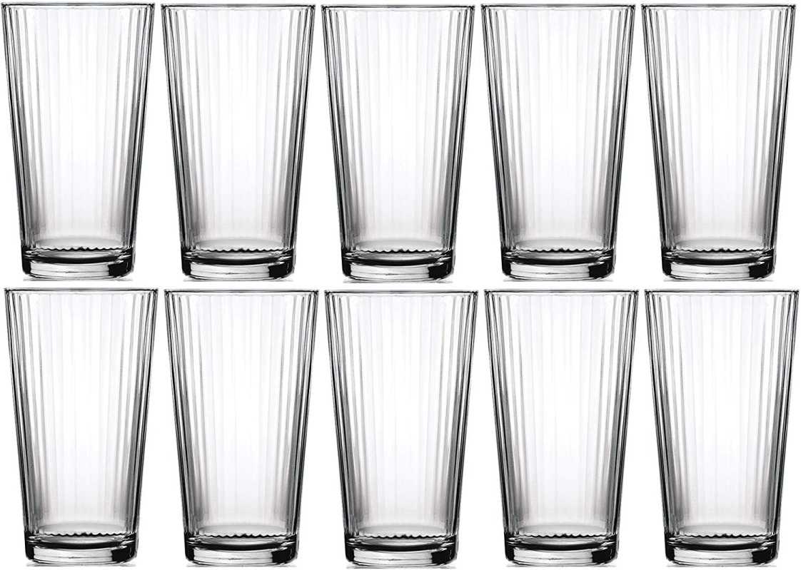 Le'raze 16 oz Ribbed Drinking Glasses (Set of 10)