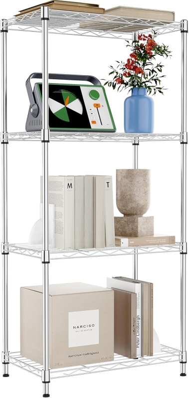 IZEUK 4-Tier Chrome Metal Wire Shelf - Versatile, Durable & Easy Assembly