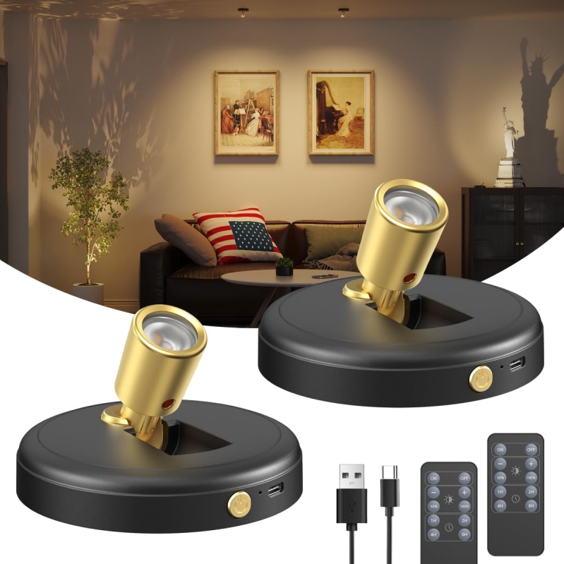 Wireless Rechargeable LED Spot Lights Indoor (2 Pack) | Magnetic Accent Lighting with 320-Hour Battery