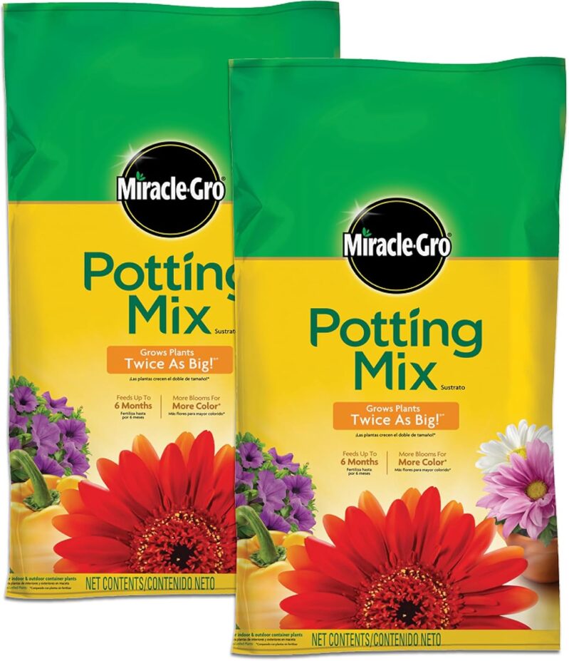 Miracle-Gro Potting Mix (2-Pack, 8 Qt.) | Feeds 6 Months for Container Plants, Flowers & Vegetables