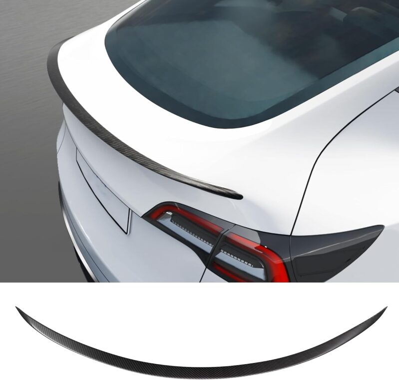 Real Carbon Fiber Rear Spoiler & Center Console Kit for 2021-2024 Tesla Model Y | Matte Black (Set of 3)