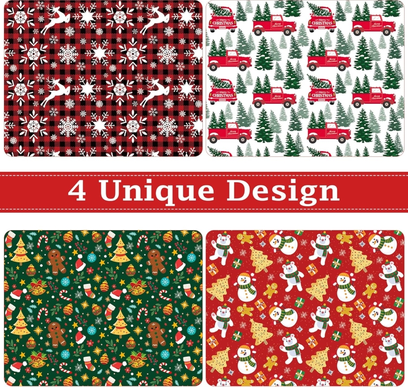 OHOME Jumbo Christmas Wrapping Paper (4 Sheets) | Red, Green & White Festive Designs, 29