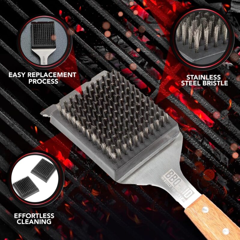 BBQ-AID 2-Pack Wire Grill Brush Replacement Heads – Universal, No-Scratch Cleaning for Weber, Char-Broil & Ceramic Grills