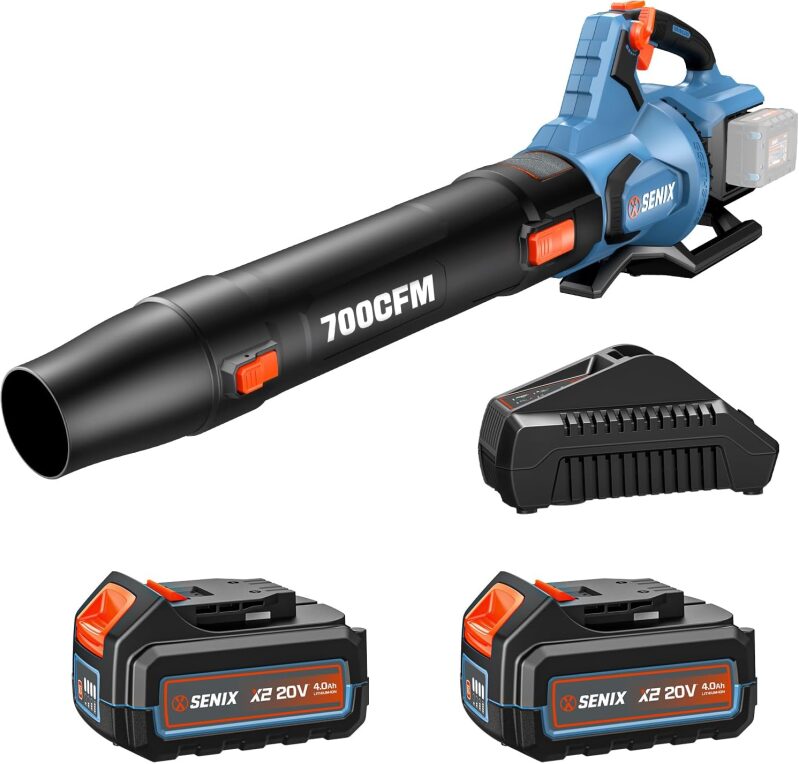 SENIX 40V Max Cordless Brushless Leaf Blower – 700 CFM / 145 MPH Power, Includes 2 x 4.0Ah Batteries