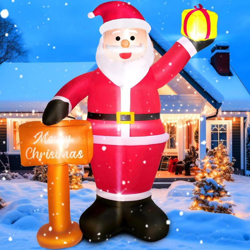 6FT Christmas Inflatables Decorations Outdoor: Bright LED Lighted Santa Blow Ups for Yard, Garden & Indoor Display