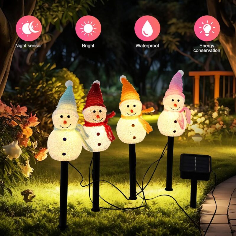 Snowman Solar Lights Outdoor Christmas Decorations 2025: LED Light Stakes for Yard, Garden, & Walkway Decor