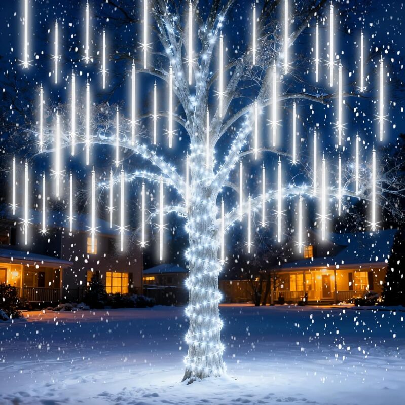 Meteor Shower Lights Outdoor: 12-Inch 10-Tube LED Falling Raindrop Lights, Waterproof Cascading Icicle Lights for Christmas