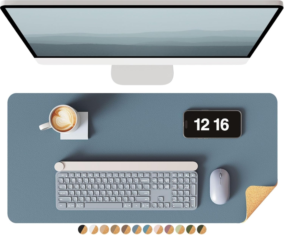 YSAGi Double-Sided Desk Pad: Professional Cork & PU Leather Desk Mat, Waterproof Desk Blotter & Large Mouse Pad