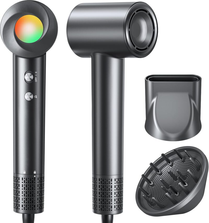 160,000 RPM High-Speed Ionic Hair Dryer: Professional 500M Negative Ion Blow Dryer with Diffuser & Nozzle (Black)