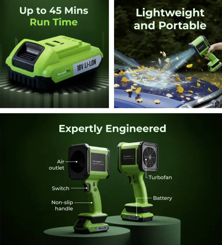 Tornado Pro 4-in-1 Portable Power Blower & 7500mAh Emergency Power Bank