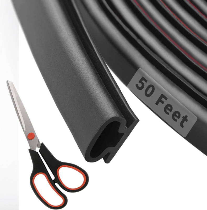 Fingwerk 50ft D-Shape Rubber Weather Stripping for Door and Window Gaps