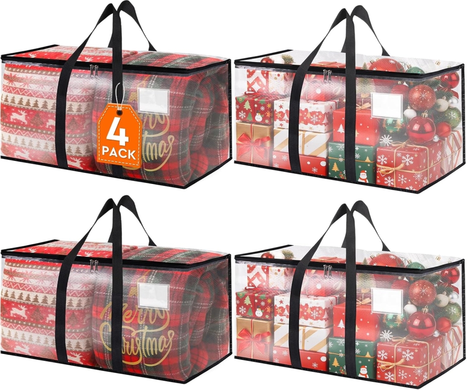 HomeHacks 4-Pack Heavy Duty Clear Moving Bags – 93L Waterproof Storage Totes