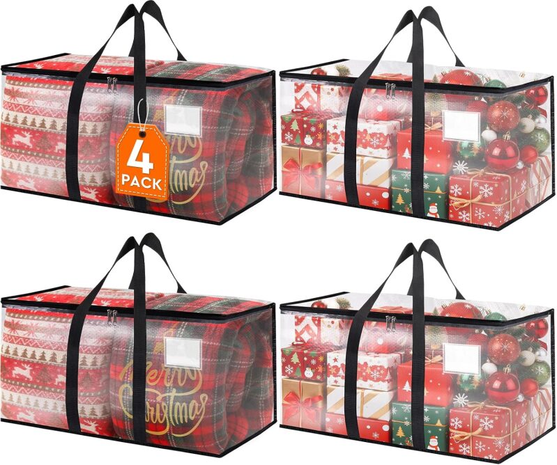 HomeHacks 4-Pack Heavy Duty Clear Moving Bags – 93L Waterproof Storage Totes