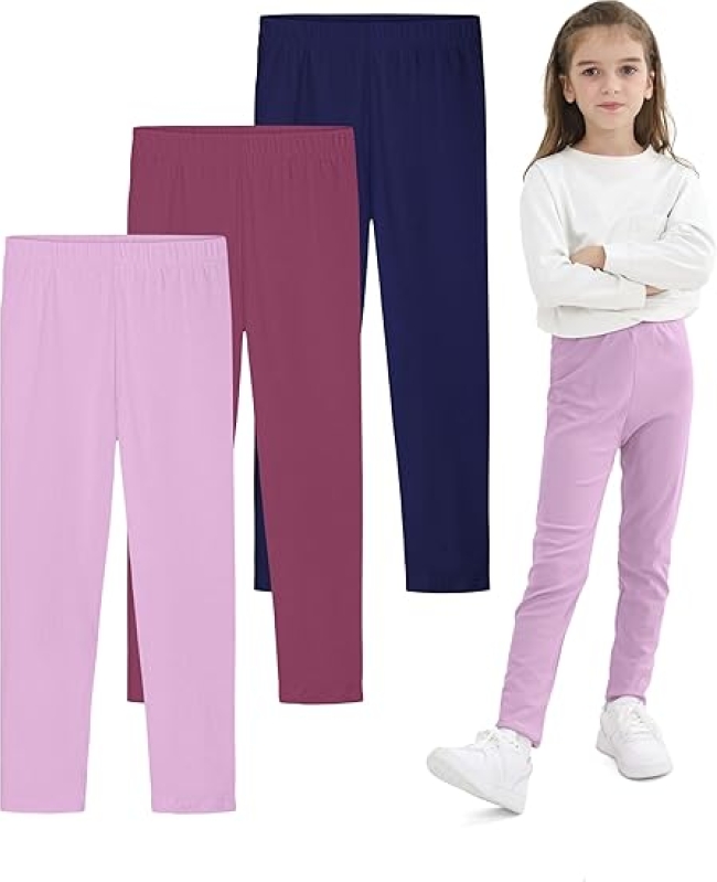 Resinta 3 Pack Girls Cotton Leggings Full Length Stretchy Soft Footless Tights