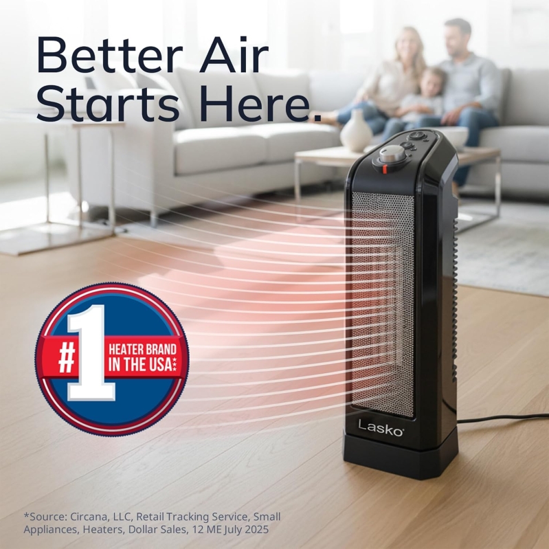 Lasko CT14650 1500W Oscillating Portable Ceramic Space Heater with Manual Thermostat