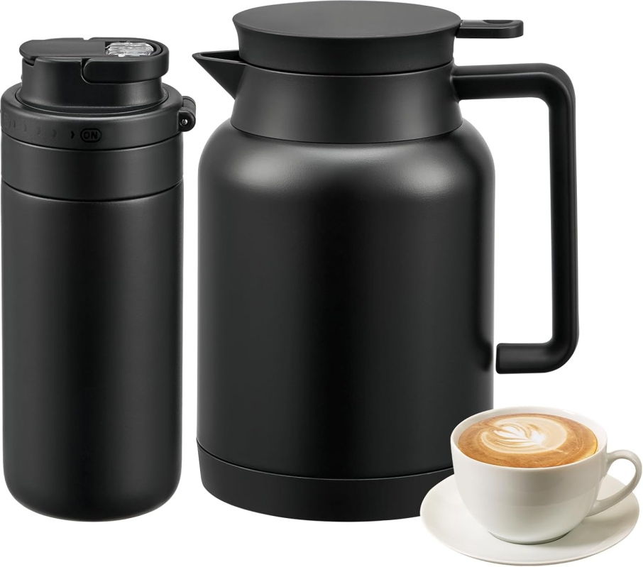2-Pack Thermal Coffee Carafe 49oz and 15oz Insulated Water Bottle Set