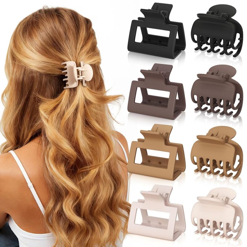 Pcs Matte Medium Hair Claw Clips for Women - Non-Slip Rectangle and Double Row Teeth
