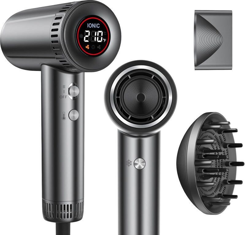 Professional High-Speed Ionic Hair Dryer with Magnetic Diffuser and Nozzle