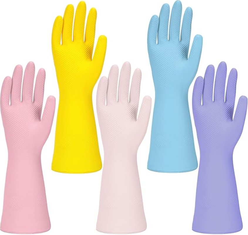 5 Pairs Reusable Rubber Cleaning Gloves for Dishwashing and Household Use