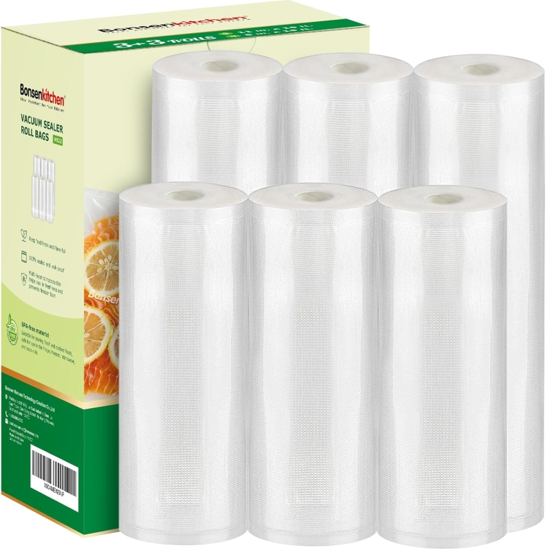 Bonsenkitchen 6-Roll Vacuum Sealer Bags Set with Storage Box - BPA Free Commercial Grade