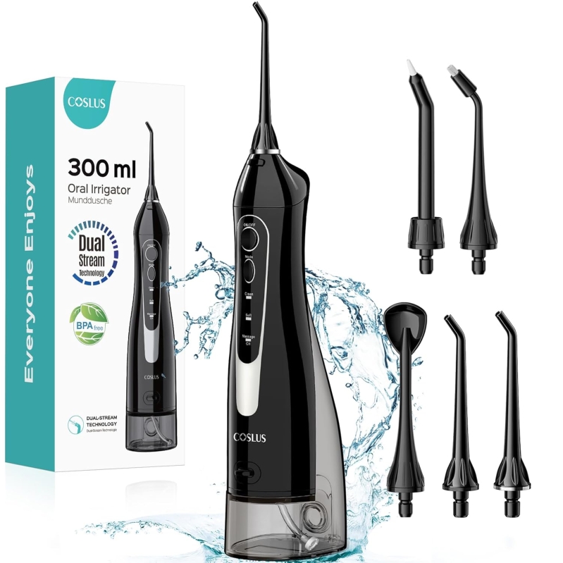 COSLUS Cordless Portable Water Dental Flosser - 300ML Oral Irrigator