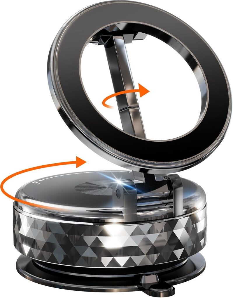 Meifigno All-Metal Magnetic Car Phone Holder - Vacuum Suction & Foldable