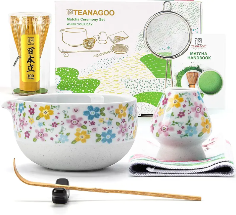 TEANAGOO 7-Piece Matcha Whisk Set - White Ceramic with Spout