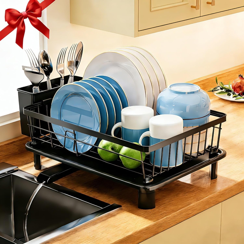 GAOKASE Stainless Steel Space-Saving Dish Drying Rack - Black