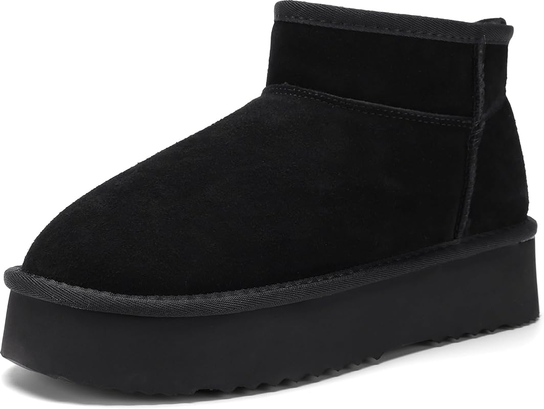 AoSiFu Women’s Platform Mini Suede Snow Boots - Water Resistant