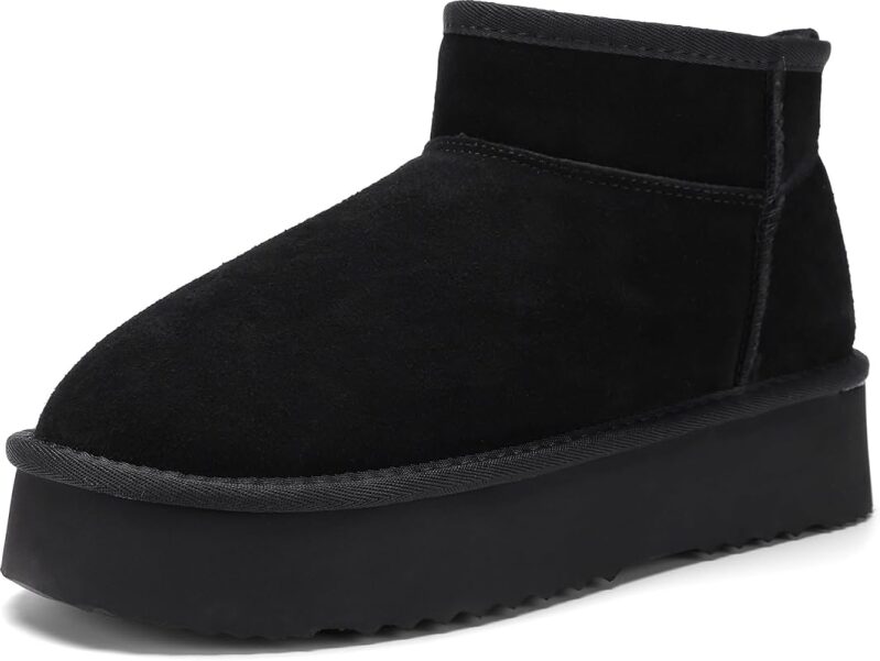 AoSiFu Women’s Platform Mini Suede Snow Boots - Water Resistant