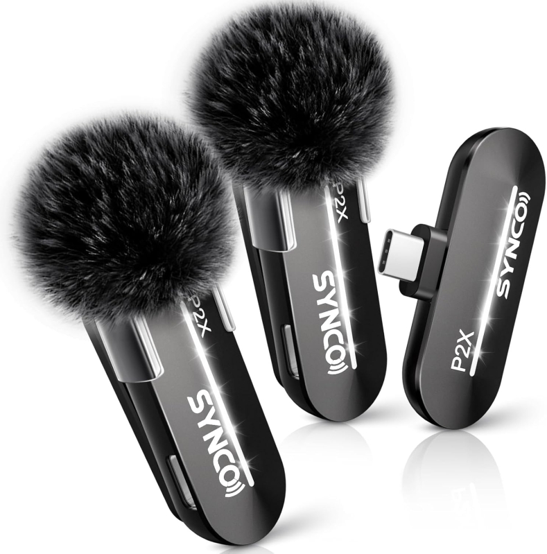 SYNCO P2XT Mini Wireless Lavalier Microphone - Dual USB-C Mic for iPhone & Android